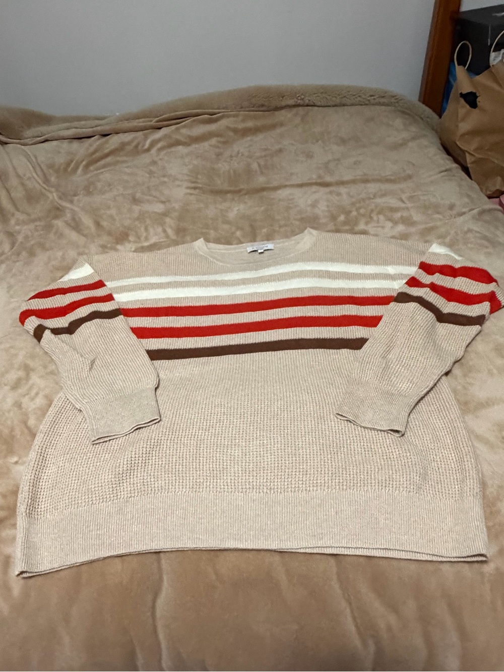 J. Society Fall Striped Women’s Thermal Sweater with Red and Brown Accents Small